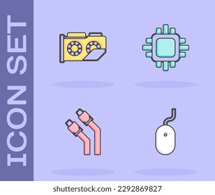 Set Computer mouse, Video graphic card, LAN cable network internet and Processor with CPU icon. Vector