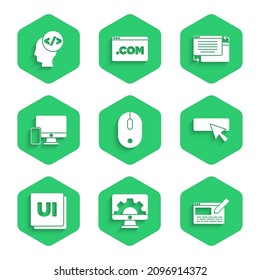 Set Computer mouse, Web development, UI or UX design, Monitor and mobile,  and Front end icon. Vector