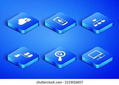 Set Computer network, Cloud mail server, Search location, Folder tree, Mobile recording and  icon. Vector
