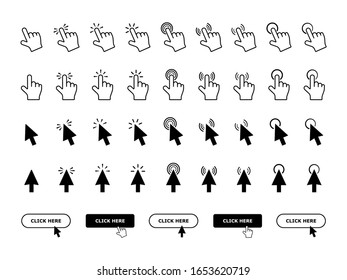 Set computer pointer click icon. Clicking arrows or hands cursors tools. Vector illustration.