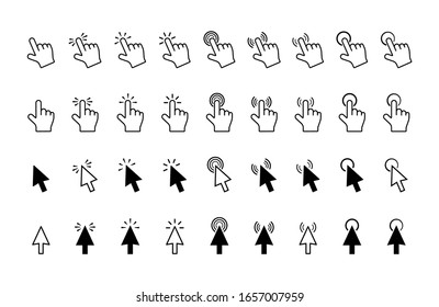 Set computer pointer click icon. Clicking arrows or hands cursors tools. Vector illustration.
