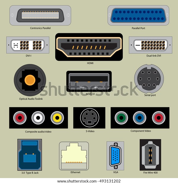 Set Computer Ports Connecting Cable Computer Stock Vector (Royalty Free ...