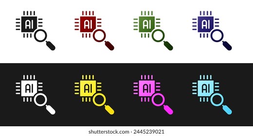 Set Computer processor with microcircuits CPU icon isolated on black and white background. Chip or cpu with circuit board. Micro processor.  Vector
