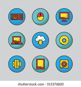 set of computer related flat icons