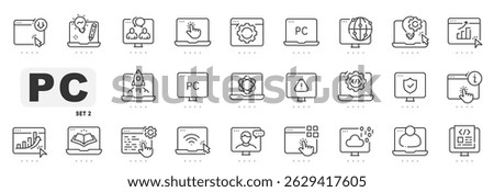 Set of computer related line icons. Laptop, monitor, computing, pc etc. Editable stroke. Set 2