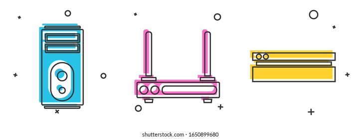 Set Computer, Router and wi-fi signal and Video game console icon. Vector