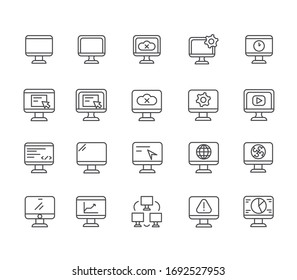 Set of computer screen Related Vector Line Icons. 