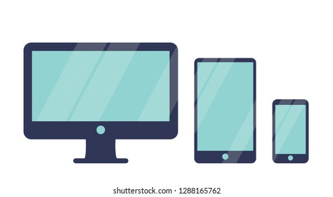 Set of Computer Screen, Tablet PC, Smart Phone icon Vector illustration