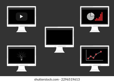 A set of computer screens with a black frame showing an ascending curve graph