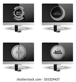 Set of computer screens with black friday backgrounds
