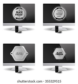 Set of computer screens with black friday backgrounds