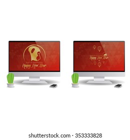 Set of computer screens with chinese new year screensavers