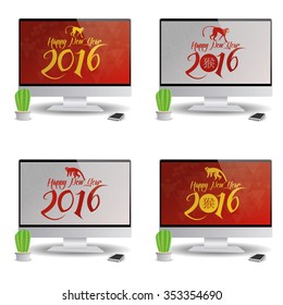 Set of computer screens with chinese new year screensavers