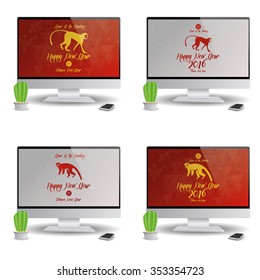 Set of computer screens with chinese new year screensavers