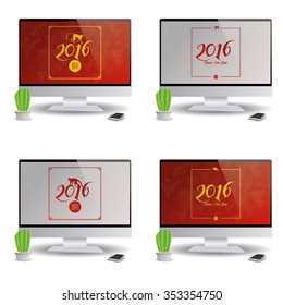 Set of computer screens with chinese new year screensavers