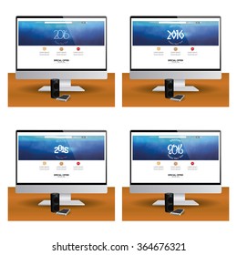 Set of computer screens with different new year web templates