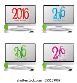 Set of computer screens with new year screensavers