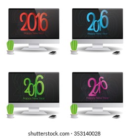 Set of computer screens with new year screensavers