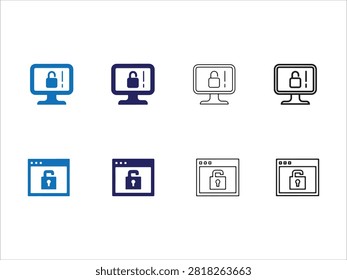Set of computer security icons with lock symbols on screens