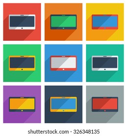 It is a set of computer with shadow flat concept modern design
