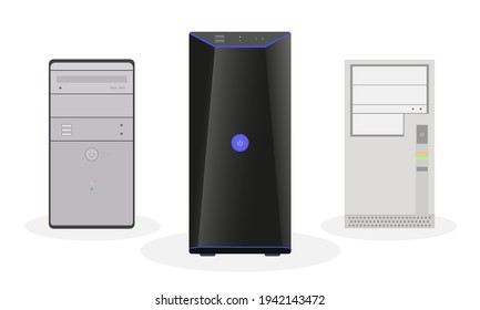 A Set Of Computer System Blocks, Modern, Outdated, And The Usual Home Look. Flat Vector Illustration