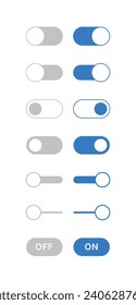 Conjunto de elementos gráficos de computadora, sistema, Internet, web, aplicación, interfaz móvil. Un conjunto de varios tipos de diseños de iconos de efecto encendido y apagado.