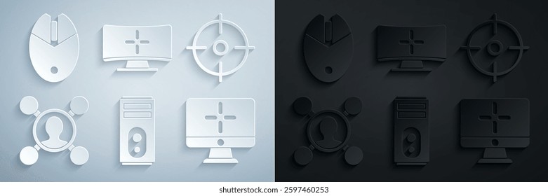 Set Computer, Target sport, Share, monitor,  and mouse gaming icon. Vector