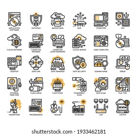 Set of computer technology thin line and pixel perfect icons for any web and app project. 