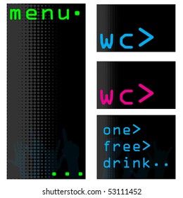 A set of computer themed menus  and accessories for a nightclub or bar, web or print.