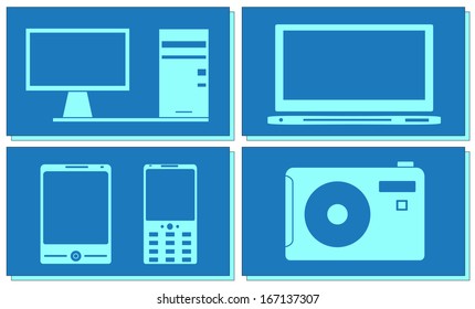 set computer, tv, photo and smart phone objects