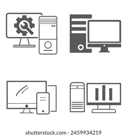 set of computer vector line illustrations