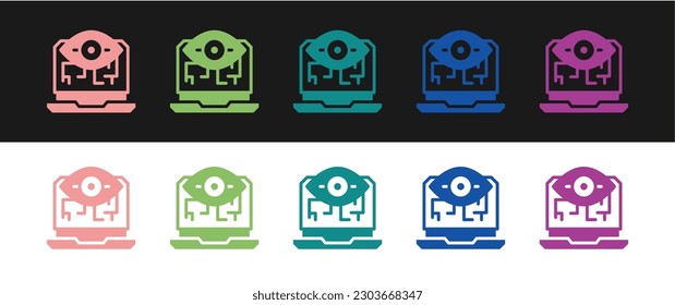 Set Computer vision icon isolated on black and white background. Technical vision, eye circuit, video surveillance system, augmented reality systems.  Vector