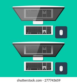 Set of computers in flat style. Top view. Vector illustration