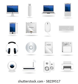 Set of computers and hardware icons