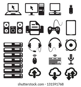Set of computers and hardware icons. Vector illustration.