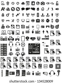 Set of computers and hardware vector icons.