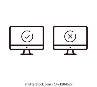 Set of computers icons with yes and no mark. Vector