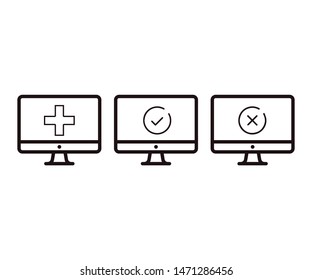 Set of computers with medical cross and  yes/no icons. 