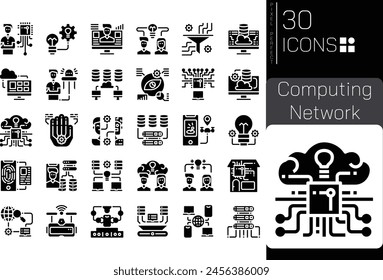 Set of Computing Network2 Solid icons in linear style. User opinion and survey. Solid icon collection. Conceptual pictogram and infographic.