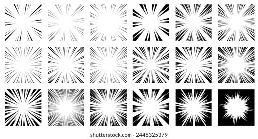 Set of concentrated lines of black cartoon style effect lines