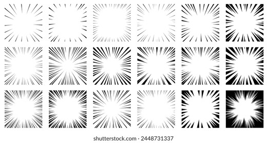 Set of concentrated lines of black cartoon style effect lines