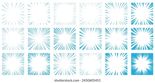 Set of concentrated lines of blue cartoon style effect lines