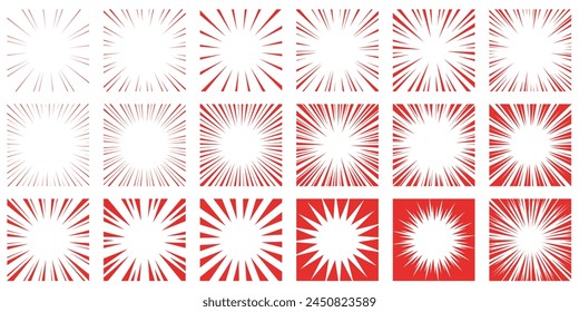 Set of concentrated lines of red cartoon style effect lines