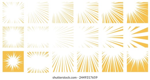 Set of concentrated lines of yellow cartoon style effect lines