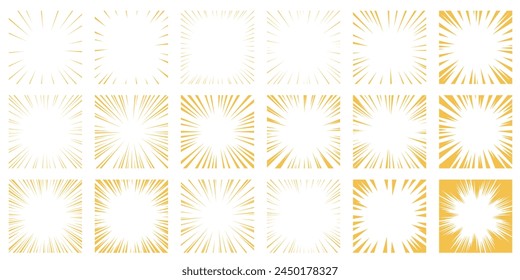 Set of concentrated lines of yellow cartoon style effect lines