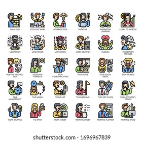 Set of concentration thin line and pixel perfect icons for any web and app project. 