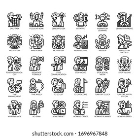 Set of concentration thin line and pixel perfect icons for any web and app project. 