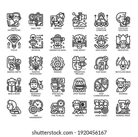 Set of concentration thin line and pixel perfect icons for any web and app project. 