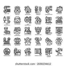 Set of Concentration thin line and pixel perfect icons for any web and app project. 