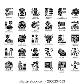 Set of Concentration thin line and pixel perfect icons for any web and app project. 